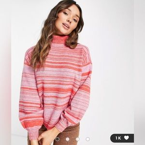 NWT ASOS DESIGN pink oversized sweater with roll neck in space dye yarn. Size 0